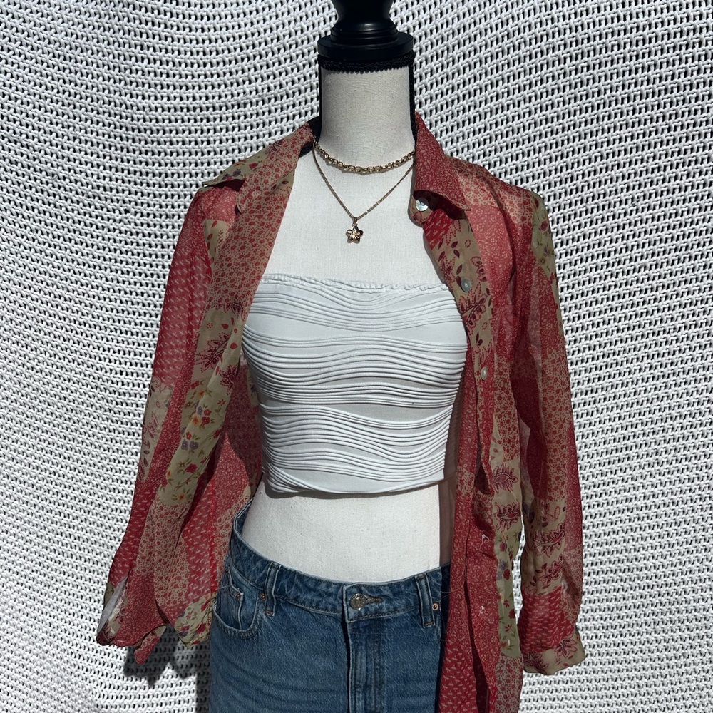 Basic Editions Red And Green Button Down Shirt - image 3